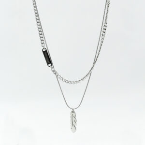 Men’s silver double necklace Silver Feather MN1283