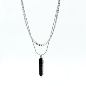 Men’s silver double necklace Black Pearl MN1281