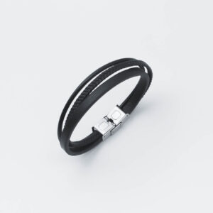 Bracelet for men Black leather 3 rows MB9053