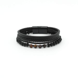 Bracelet for men Black Leather Pearls MB9097
